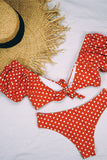 Bufiasty Rękaw Dekolt V Bikini w Groszki