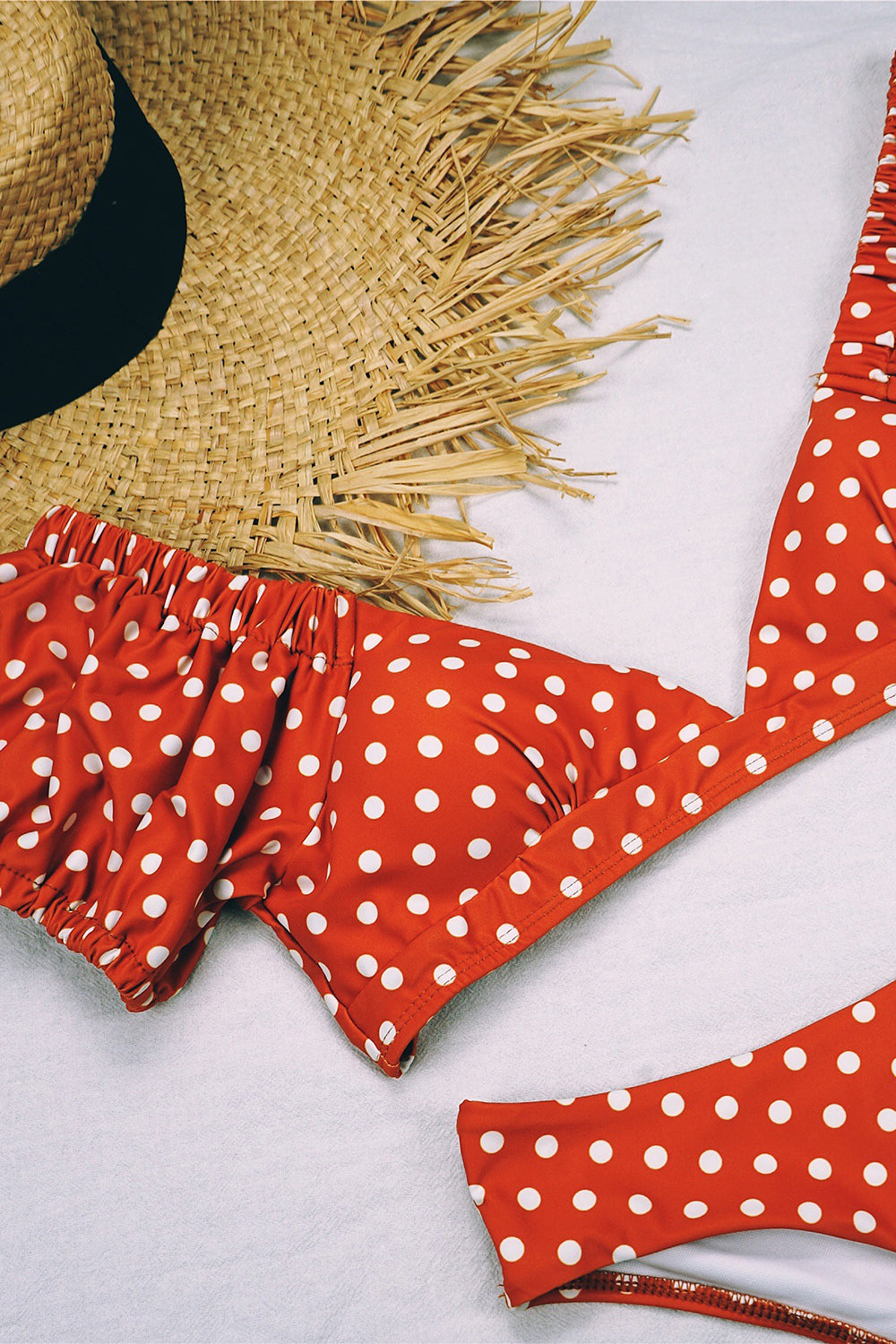 Bufiasty Rękaw Dekolt V Bikini w Groszki
