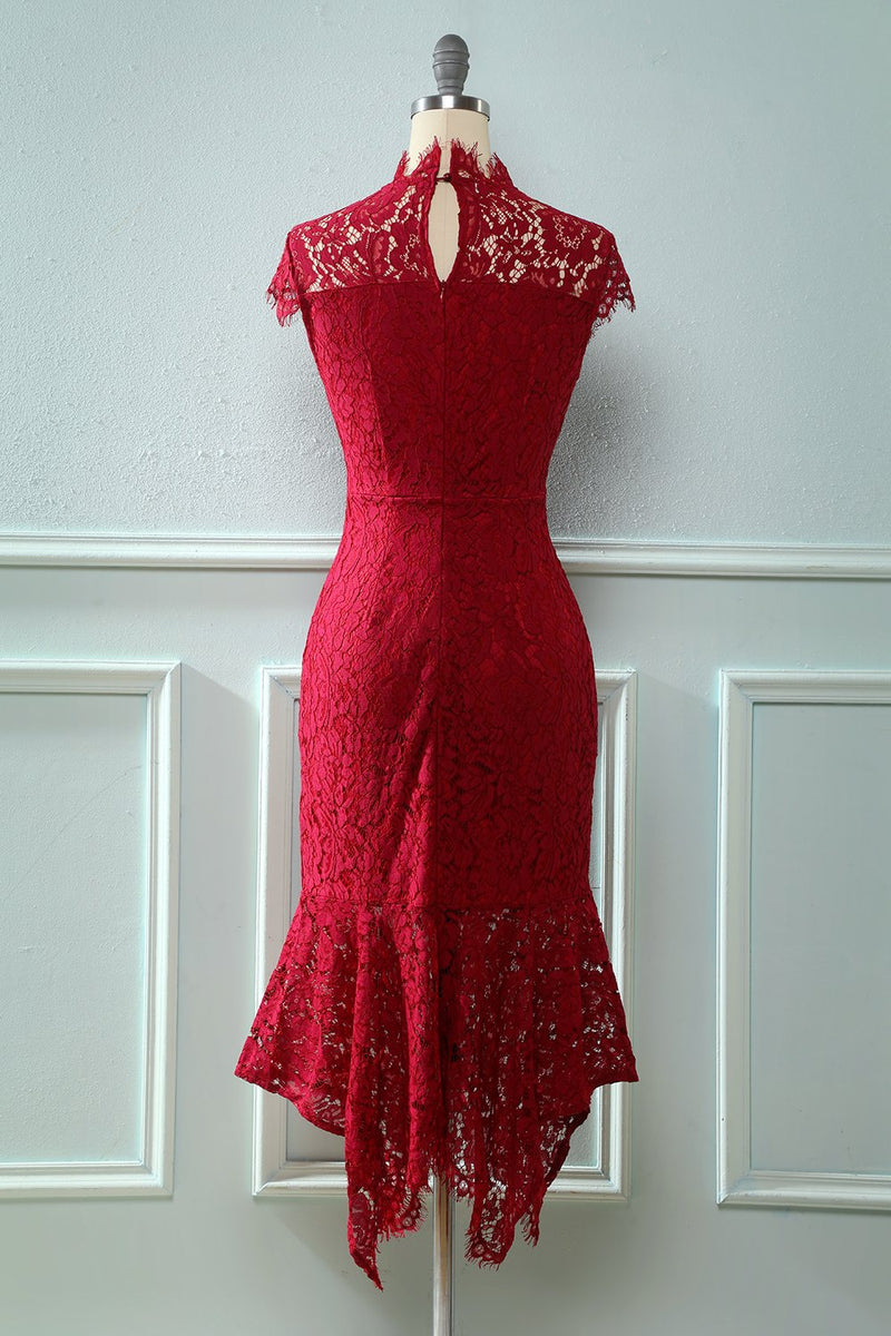 Załaduj obraz do przeglądarki galerii, Burgundii koronkowa sukienka Syrenka