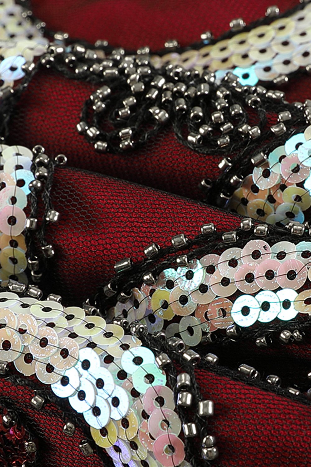 Bordowa Sukienki Lata 20 z Cekinami