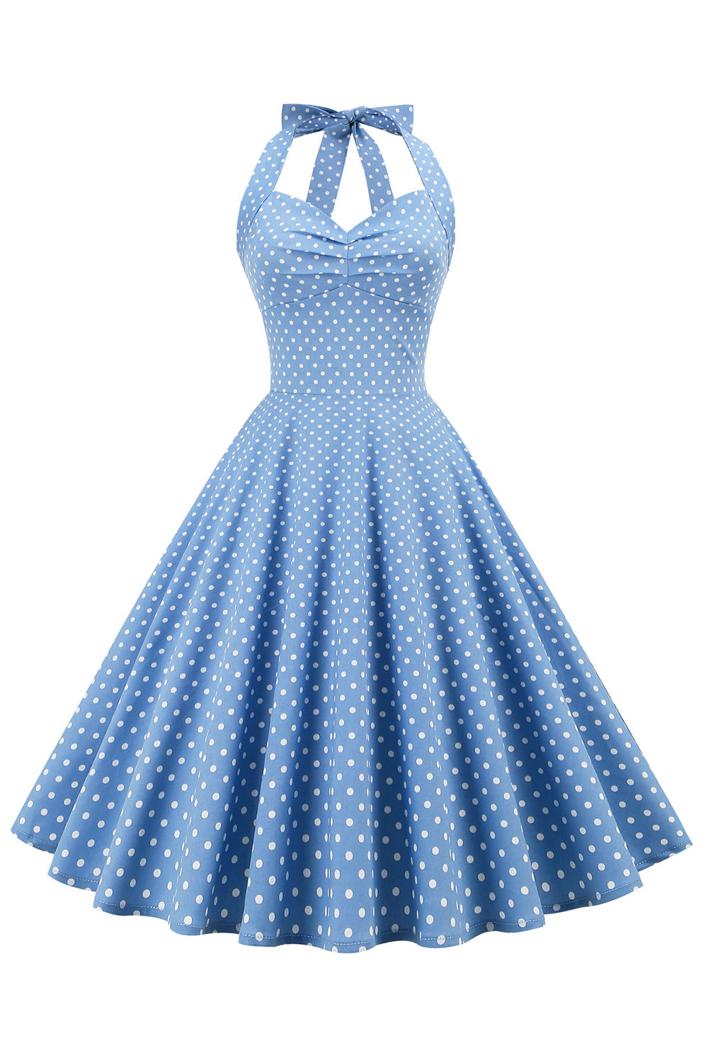 Retro Polka Dots Halter Open Back Sukienka