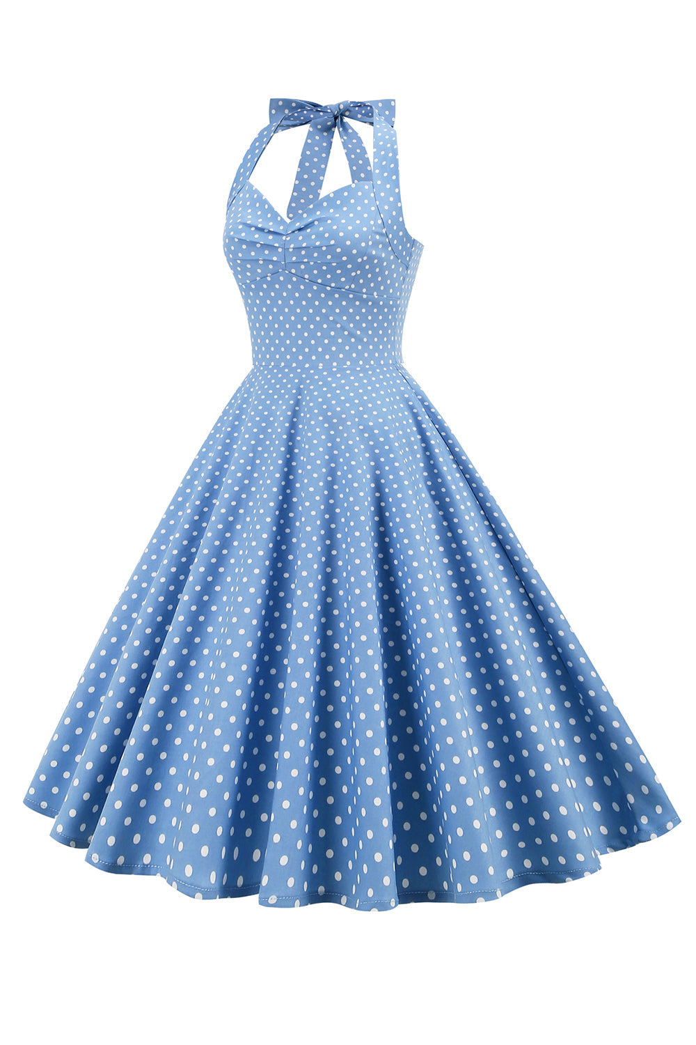 Retro Polka Dots Halter Open Back Sukienka