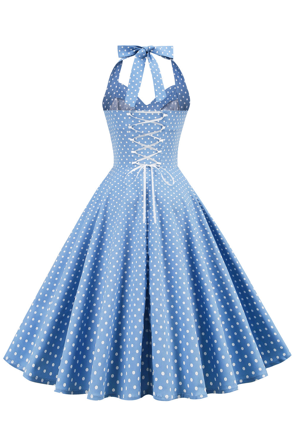 Retro Polka Dots Halter Open Back Sukienka