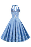 Retro Polka Dots Halter Open Back Sukienka