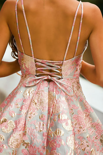 Różowe spaghetti paski krótki homecoming strona sukienka