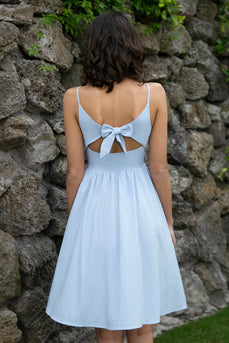 Niebieska Sukienki Letnie Na Co Dzień z Odkrytymi Plecami