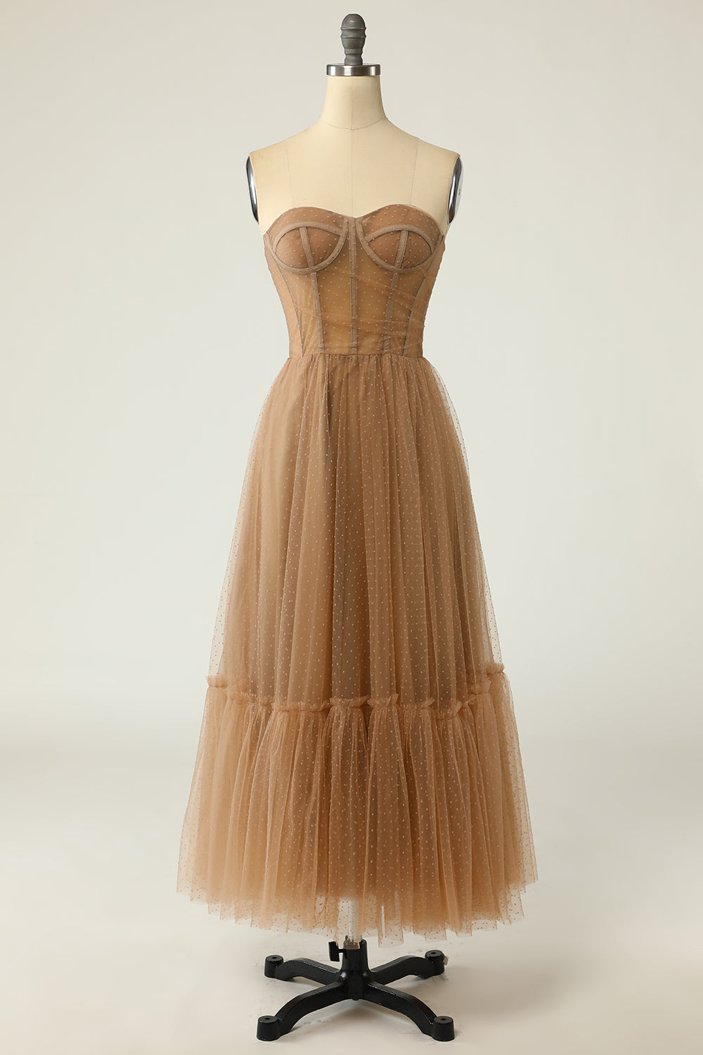 Khaki Tiulowe Gorset Sukienka Na Studniówkę Długa