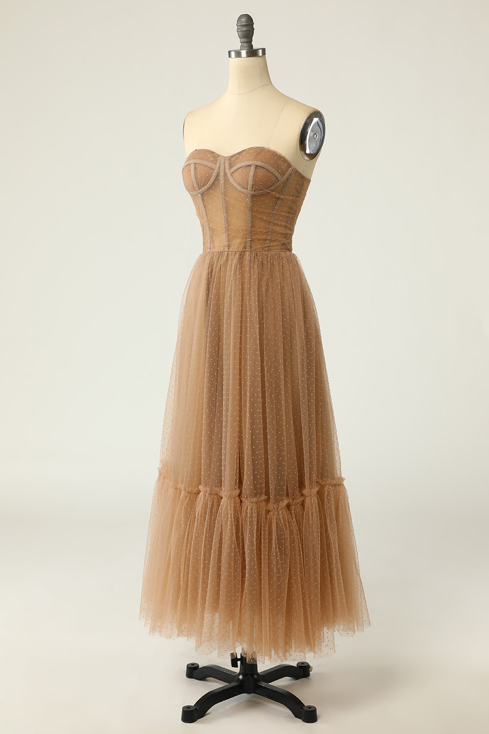 Khaki Tiulowe Gorset Sukienka Na Studniówkę Długa