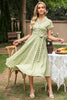 Załaduj obraz do przeglądarki galerii, Zielona letnia sukienka w kratkę z dekoltem w serek