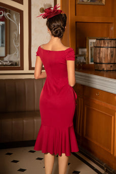 Burgundia Sukienki Vintage Lata 60 z Falbanka