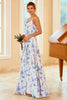 Załaduj obraz do przeglądarki galerii, Niebieska sukienka druhny w kwiatowy