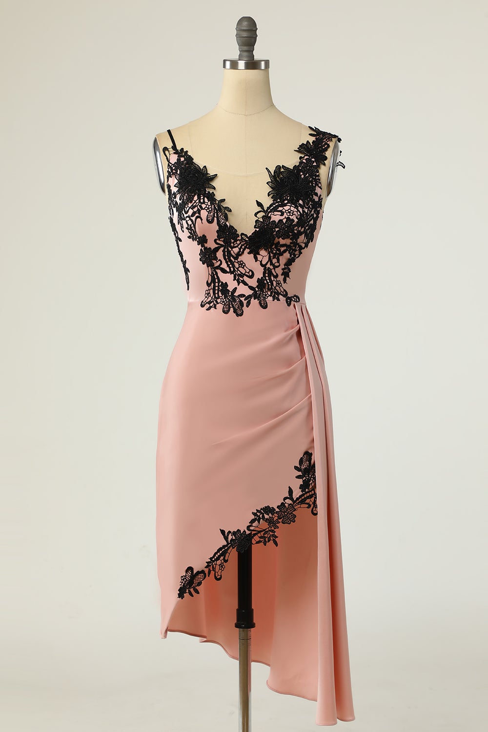 Pudrowy Róż Sukienka Koktajlowa z Koronki