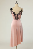 Pudrowy Róż Sukienka Koktajlowa z Koronki