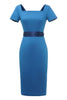 Załaduj obraz do przeglądarki galerii, Niebieska Sukienki Lata 60 z Krótki Rękaw