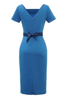 Niebieska Sukienki Lata 60 z Krótki Rękaw