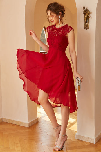 Ciemnoczerwona szyfonowa koronkowa sukienka