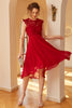 Załaduj obraz do przeglądarki galerii, Ciemnoczerwona szyfonowa koronkowa sukienka