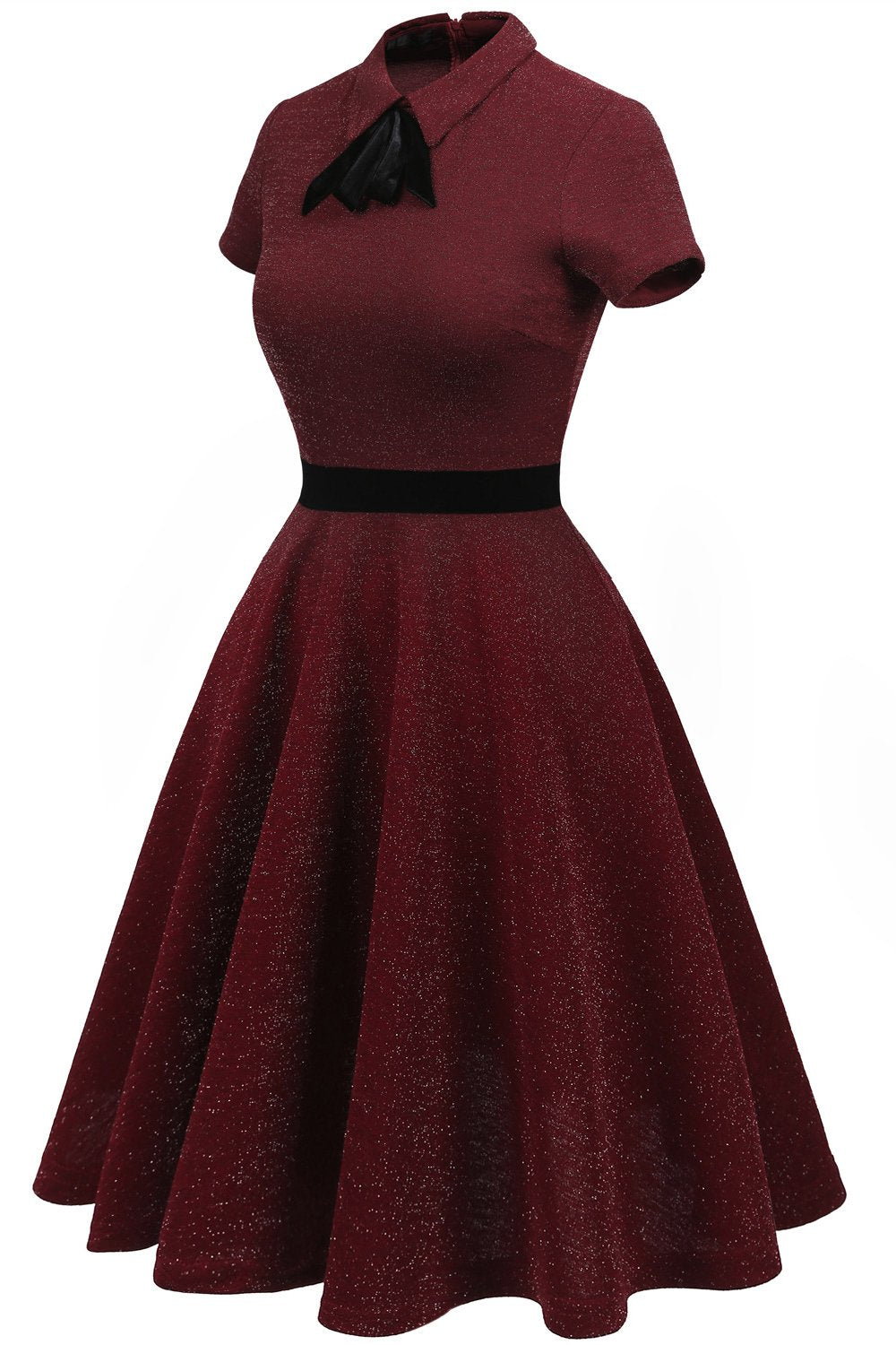 Burgundowa sukienka vintage z lat 50. z rękawami