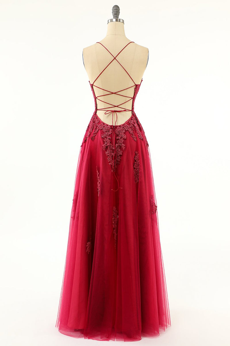 Załaduj obraz do przeglądarki galerii, Lawendowa tiulowa długa sukienka promowa z koronką