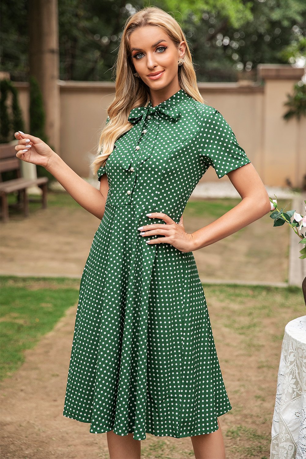 Zielona Sukienki Vintage W Groszki