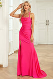 Mermaid Halter Neck Fuchsia Długa sukienka na studniówkę z rozciętym przodem
