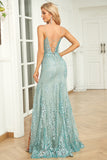 Syrena Spaghetti Ramiączka Zielona długa sukienka na studniówkę z Criss Cross Back