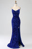 Załaduj obraz do przeglądarki galerii, Królewski Niebieski Błyszcząca Sukienka Syrenka Na Studniówke z Rozcięciem
