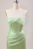 Załaduj obraz do przeglądarki galerii, Zielona Gorsetowa Długa Sukienki Na Wesele Bez Ramiączek Z Rozcięciem