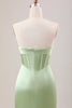 Załaduj obraz do przeglądarki galerii, Zielona Gorsetowa Długa Sukienki Na Wesele Bez Ramiączek Z Rozcięciem