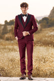 3-częściowe męskie garnitury balowe Peak Lapel Burgundy