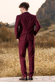 3-częściowe męskie garnitury balowe Peak Lapel Burgundy