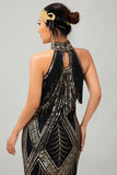 Bodycon Halter Złota Cekinowa Sukienka 1920 Z Frędzlami
