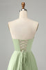 Załaduj obraz do przeglądarki galerii, Zielona Plisowana Dekolt W Kształcie Serca Sukienki Na Wesele Z Rozcięciem