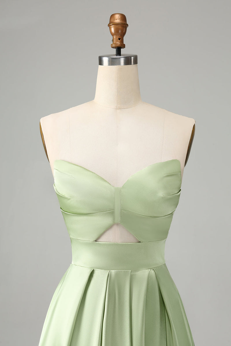 Załaduj obraz do przeglądarki galerii, Zielona Plisowana Dekolt W Kształcie Serca Sukienki Na Wesele Z Rozcięciem