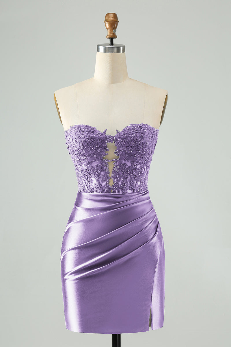 Załaduj obraz do przeglądarki galerii, Błyszcząca Królewski Niebieski Gorsetowa Sukienki Koktajlowe Z Aplikacjami