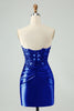 Załaduj obraz do przeglądarki galerii, Błyszcząca Królewski Niebieski Gorsetowa Sukienki Koktajlowe Z Aplikacjami