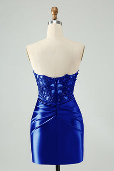 Błyszcząca Królewski Niebieski Gorsetowa Sukienki Koktajlowe Z Aplikacjami