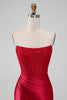 Załaduj obraz do przeglądarki galerii, Błyszcząca Czerwona Bez Ramiączek Sukienki Koktajlowe Z Koronką