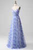 Załaduj obraz do przeglądarki galerii, Niebieska Cienkich Ramiączkach Sukienka Na Wesele w Kształcie Litery A