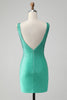 Załaduj obraz do przeglądarki galerii, Błyszcząca Zielona Sukienki Koktajlowe Bez Pleców Z Koralikami