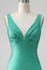 Załaduj obraz do przeglądarki galerii, Błyszcząca Zielona Sukienki Koktajlowe Bez Pleców Z Koralikami