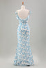 Załaduj obraz do przeglądarki galerii, Biała Niebieska Kwiatowa Długa Sukienki Syrenka Na Wesele Z Rozcięciem