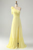 Załaduj obraz do przeglądarki galerii, Na Jedno Ramię Żółta Długa Sukienki Na Wesele Z Rozcięciem