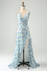 Załaduj obraz do przeglądarki galerii, Biała Niebieska Kwiat Dekolt V Sukienki Na Wesele Z Falbankami