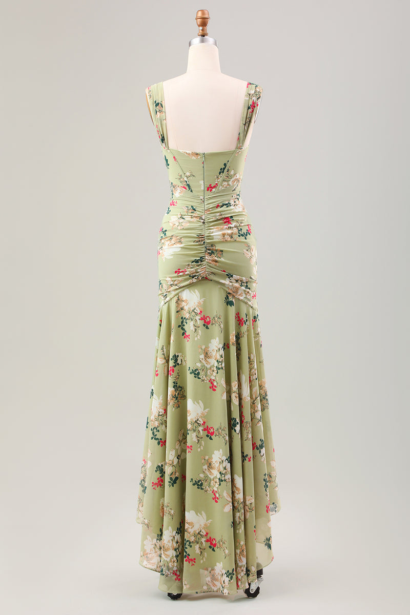Załaduj obraz do przeglądarki galerii, Zielony Duży Kwiat Gorsetowe Sukienki Syrenka Na Wesele Z Falbanami