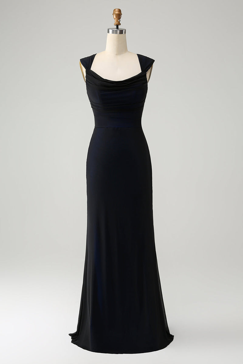 Załaduj obraz do przeglądarki galerii, Czarny Niebieski Syrenka Sznurowany Tył Długa Sukienki Na Wesele