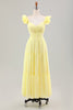Załaduj obraz do przeglądarki galerii, Prosta Żółty Cytrynowy Plisowana Sukienki Na Wesele w Kształcie Litery A