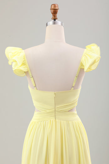Prosta Żółty Cytrynowy Plisowana Sukienki Na Wesele w Kształcie Litery A