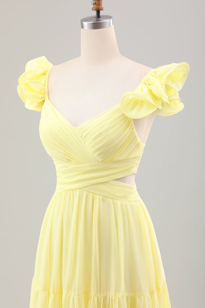 Załaduj obraz do przeglądarki galerii, Prosta Żółty Cytrynowy Plisowana Sukienki Na Wesele w Kształcie Litery A