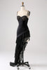 Załaduj obraz do przeglądarki galerii, Asymetryczna Czarna Cienkich Ramiączkach Sukienka Na Studniówkę Z Gorsetem